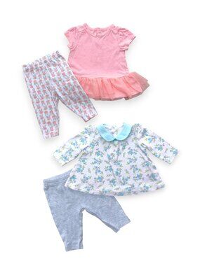 4 Pcs Baby Girls Top Leggings Bottom Outfit Set Size 6M